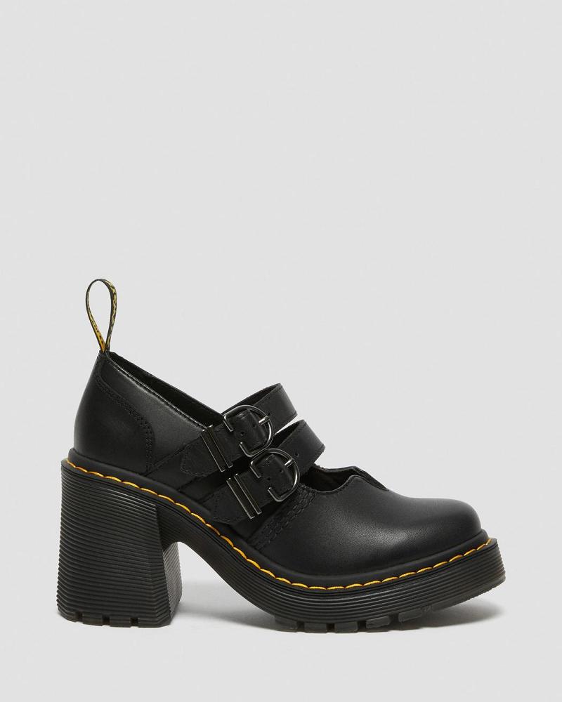 Dr Martens Eviee Sendal Leren Hak Vrijetijdsschoenen Dames Zwart | NL 668XYU